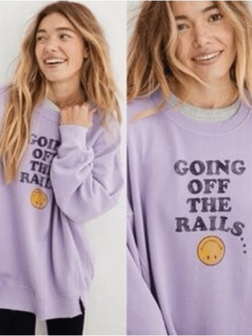 Aerie "Going Off The Rails🙃” Chill Lavender Oversized Crewneck Sweatshirt" Small